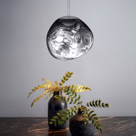 Glazen hanglamp - zilver- 38cm diameter - organische vorm