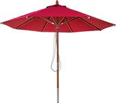 Gastronomie houten parasol MCW-C57, tuinparasol, polyester/hout 14kg, rond Ø3m trekkabel schokbestendig ~ bordeaux