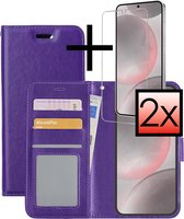 Hoes Geschikt voor Samsung S24 Plus Hoesje Book Case Hoes Flip Cover Wallet Bookcase Met 2x Screenprotector - Paars