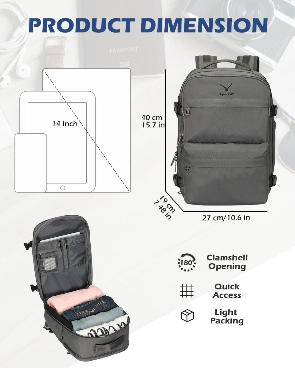 Hynes Eagle Sac à dos de cabine de 44 l approuvé par les vols, Lot de 3 cubes d'emballage noirs et noirs 2018, Sacs à dos de voyage