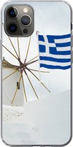 Geschikt voor iPhone 13 Pro hoesje - Traditionele windmolen en de vlag van Griekenland - Siliconen Telefoonhoesje