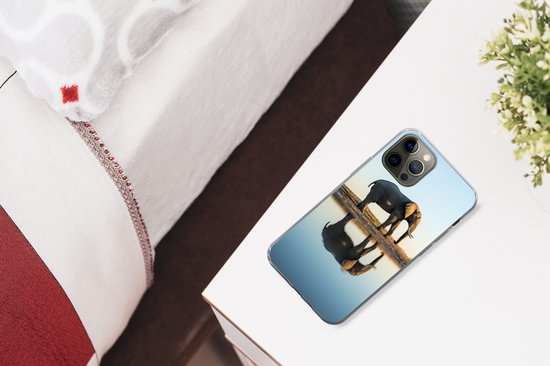 Coque iPhone 12 Pro Max - Éléphant dans une flaque d'eau - Coque de téléphone en Siliconen