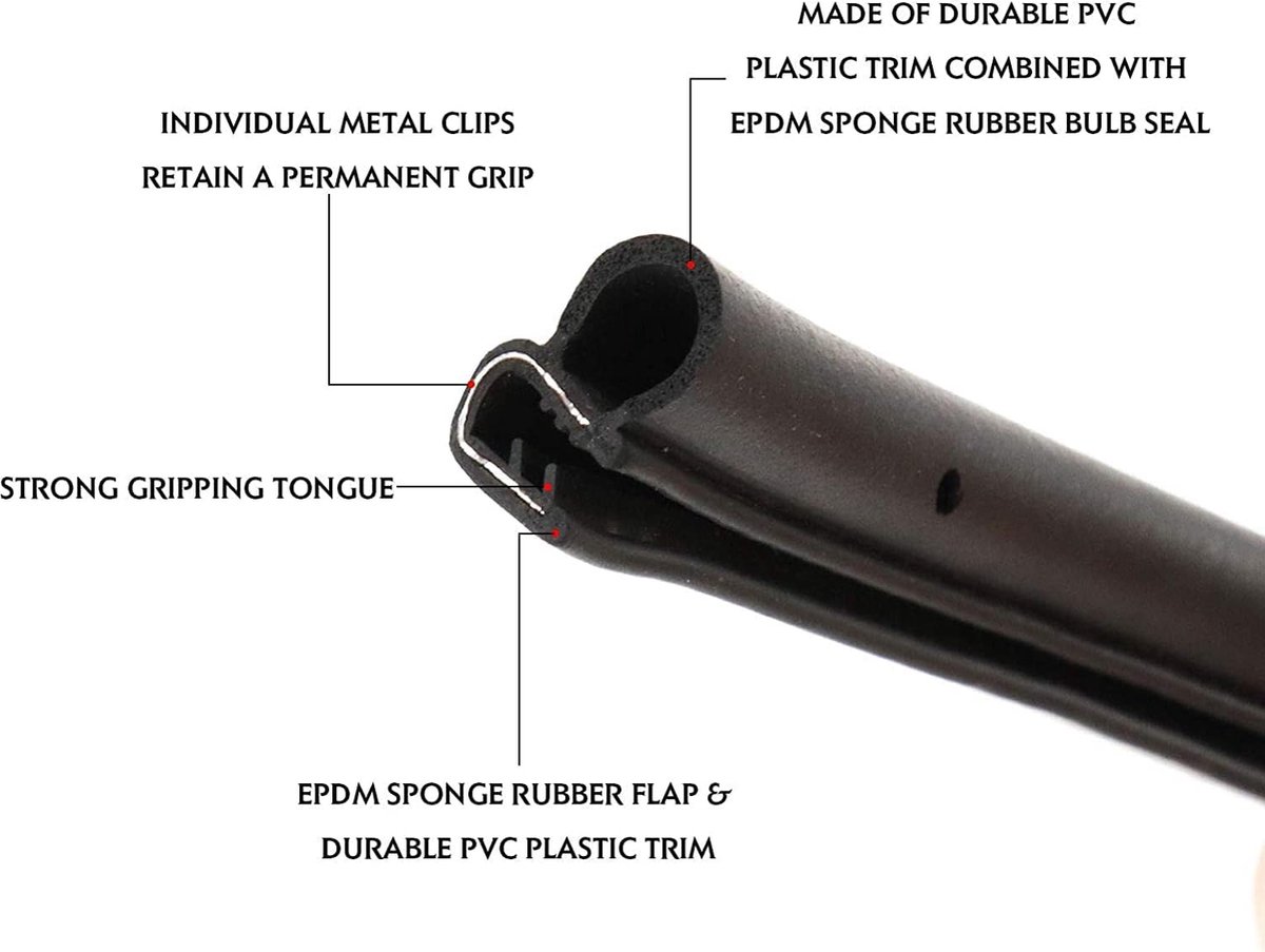 Deurafdichting, 6 m universeel afdichtingsprofiel, EPDM-rubberen