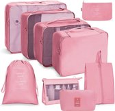 Koffer-organizerset, 9-delig, Packing Cubes, waterdichte reis-kledingtassen, paktassen voor koffer, verpakkingskubussen met make-uptas, digitale tas, USB-kabel tas (roze)