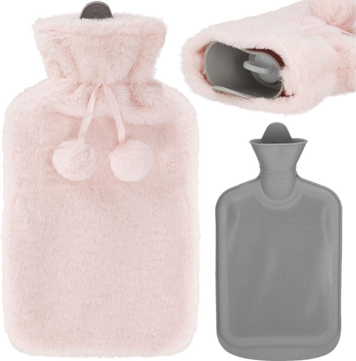 Goedkoopste Warmwaterkruik- Pluche -Hoes - 2L - Inhoud - Pijnverlichting- Ontspanning -Roze