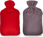 Warmwaterkruikhoes, 2 stuks, pluizige coral fleece hoes voor 2 liter warmwaterkruik, grijs en rood (zonder warmwaterkruik)