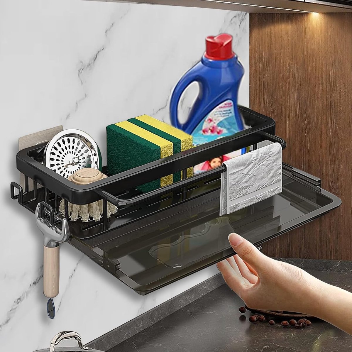 Goedkoopste Sponshouder keuken, keukenafvoerrek, spoelbak voor keuken en badkamer met afvoerpan, werkblad, spons, borstel, zeepbakhouder, gootsteen, keukenorganizer