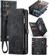 CaseMe 008 Étui livre 2 en 1 et coque arrière avec portefeuille - Convient pour Samsung Galaxy S24 Ultra Case - Zwart