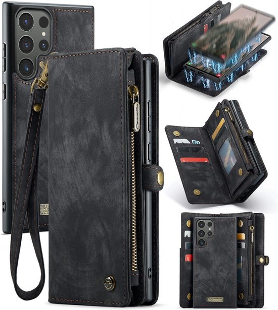 CaseMe 008 2-in-1 Book Case & Back Cover met Portemonnee - Geschikt voor Samsung Galaxy S24 Ultra Hoesje - Zwart