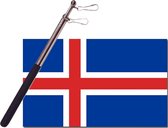 Landen vlag IJsland - 90 x 150 cm - met compacte draagbare telescoop vlaggenstok - zwaaivlaggen