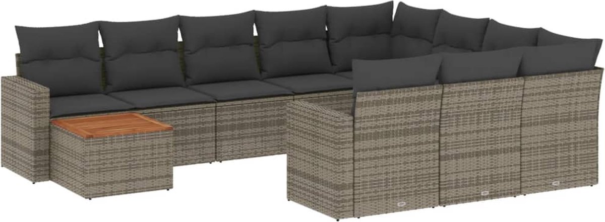 vidaXL 11-delige - Loungeset - met - kussens - poly - rattan - grijs