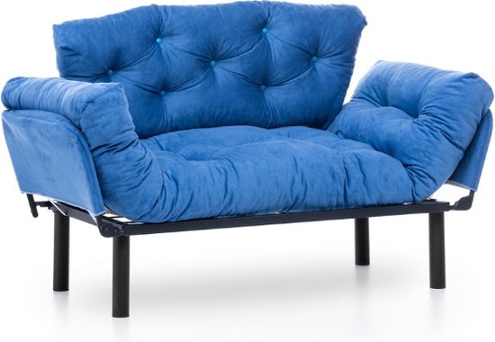 Canapé-lit confortable avec 2 places | Design élégant | Structure 100% métal | Bleu