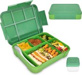 Broodtrommel voor kinderen met vakken, 1300 ml, snackbox voor kinderen, lekvrij, bento box, lunchbox voor kinderen, lunchbox voor kleuterschool en school (groen)