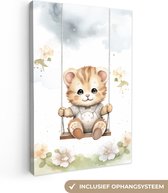 Canvas Schilderij Kitten - Baby - Dier - Kinderen - Babykamer decoratie - Kinderkamer accessoires - 40x60 cm - Dieren wanddecoratie voor jongen en meisje - Muurdecoratie poster jongens en meisjes