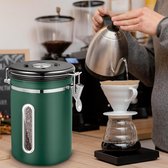 koffiekan luchtdicht 1.8L, koffiebonenreservoir van roestvrij staal met transparant venster, datumweergave en schepje, voorraadpot voor de aromabescherming van uw koffie, thee noten langer