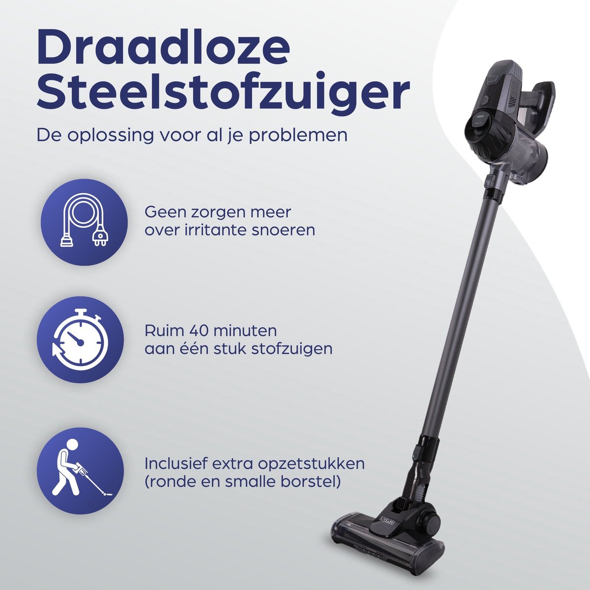 KESSER® Snoerloze stofzuiger met een looptijd tot 60 minuten en stil, accustofzuiger