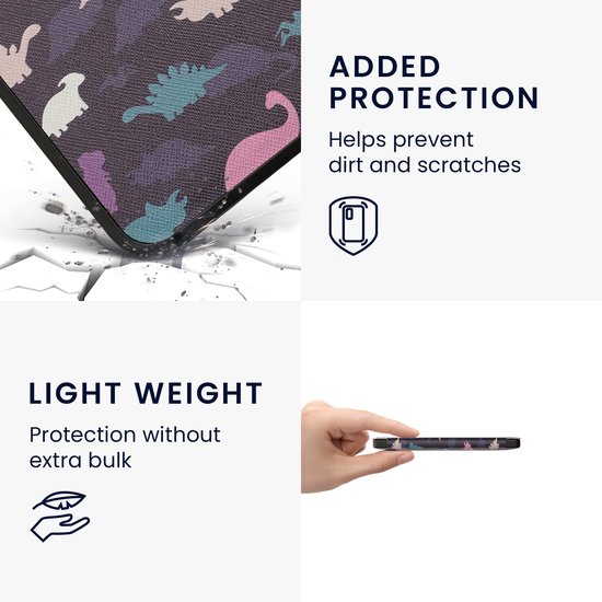 kwmobile e-reader hoesje geschikt voor Kobo Libra 2 hoes - E reader flip case met magnetische sluiting - Ereader cover - Bonte dinosauriërs design in paars / geel / blauw van Merkloos — afbeelding 4