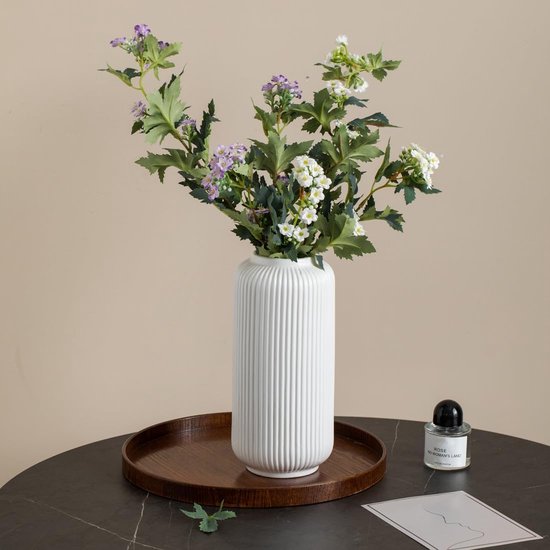 Vase nervuré en céramique Witte pour la décoration de la maison, 25 cm de haut, comme centre de table, design géométrique, vase à fleurs décoratif pour herbe de pampa