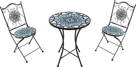 AXI Amélie 3-delige Mozaïek Bistroset Multikleur – Metalen frame met keramische tegel – Balkonset 2 stoelen en tafel