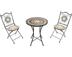 AXI Amélie 3-delige Mozaïek Bistroset Ster Grijs/bruin – Metalen frame met keramische tegel – Balkonset 2 stoelen en tafel AXI Amélie 3-delige Mozaïek Bistroset Ster Grijs/bruin – Metalen frame met keramische tegel – Balkonset 2 stoelen en tafel