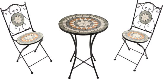 AXI Amélie 3-delige Mozaïek Bistroset Ster Grijs/bruin – Metalen frame met keramische tegel – Balkonset 2 stoelen en tafel