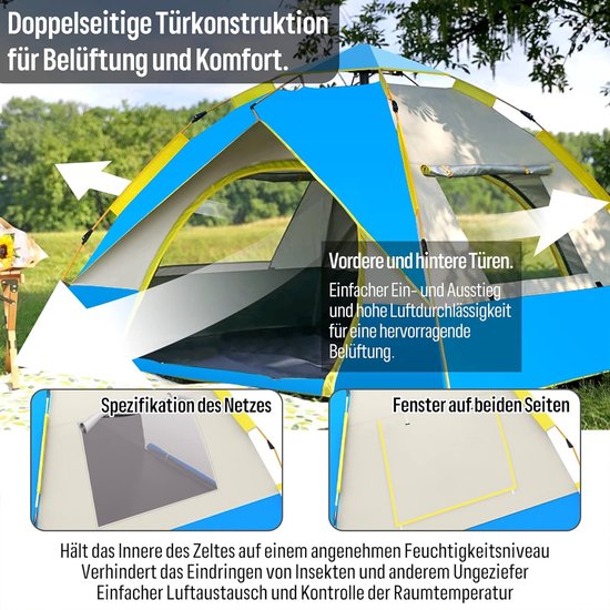 Campingtent Automatische lichtgewicht tent voor 2-3 personen, winddicht, UV-bescherming, perfect voor strand, buiten, reizen, wandelen, kamperen, jagen, vissen, enz. van Camp — afbeelding 4