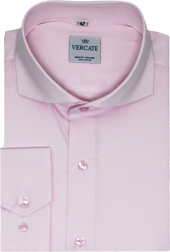 Vercate - Strijkvrij Overhemd - Roze - Slim Fit - Poplin - Lange Mouw - Heren - Maat 40/M