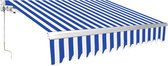 Luifel Zonnescherm - 350 x 300cm - handmatig uittrekbaar - Knikarmluifel zonwering met handslinger balkon - Incl. Bevestigingsmaterialen - Blauw Wit