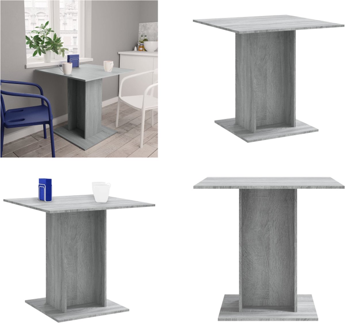 vidaXL Eettafel 80x80x75 cm bewerkt hout gerookt eiken, eetkamertafel