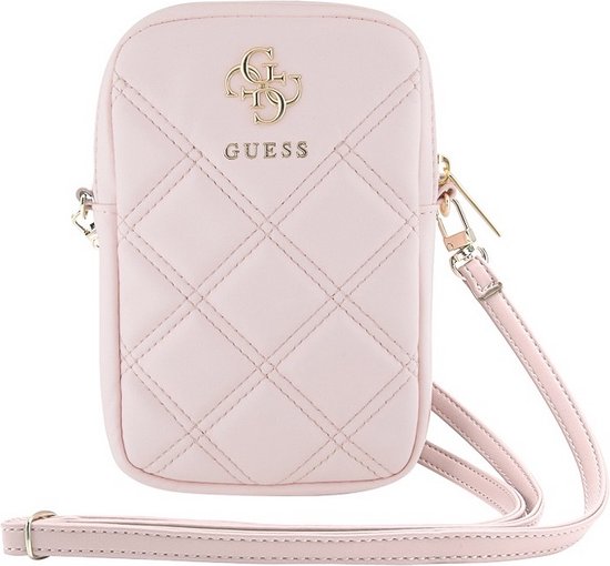 Foto: Guess quilted 4g metal logo wallet pouch met riem 7 inch roze