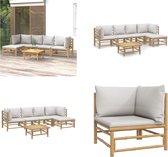 vidaXL 6-delige Loungeset met kussens bamboe lichtgrijs - Loungeset - Loungesets - Tuinset - Bamboe Loungeset