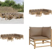 vidaXL 12-delige Loungeset met kussens bamboe taupe - Loungeset - Loungesets - Tuinset - Bamboe Loungeset