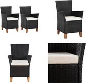 vidaXL Chaises de jardin 2 pcs avec coussins Polyrotin Noir - Chaise de jardin - Chaises de jardin - Chaise de salle à manger d'extérieur - Chaises de salle à manger d'extérieur