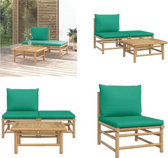 Foto: Vidaxl 3 delige loungeset met kussens bamboe groen loungeset loungesets tuinset loungeset tuin