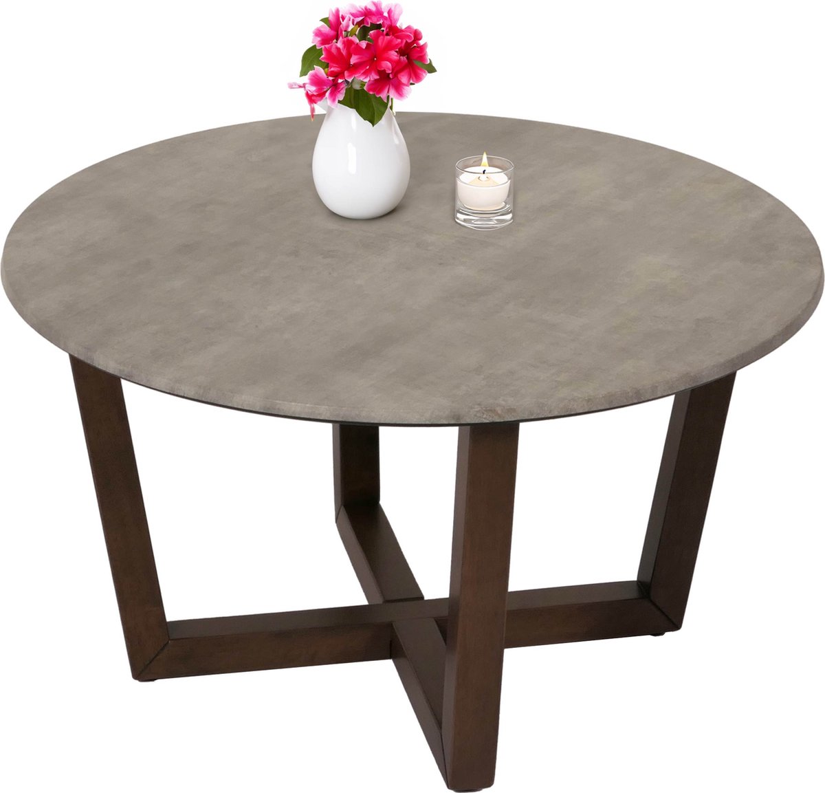 Salontafel -M62, Bijzettafel, HDF Laminaat Ø80cm - Marmer/Steen-Optiek