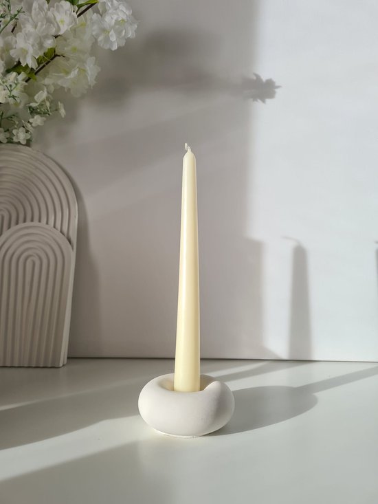 Bougeoir beignet - blanc - bougeoir pour bougie de dîner blanc - hauteur 3,5 cm - 100% jesmonite-décoration de la maison-forme de beignet