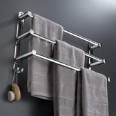 Étagère murale en acier inoxydable Geen perçage pour porte-serviettes adaptée au porte-serviettes de Cuisine de salle de bain (Argent 3 couches)