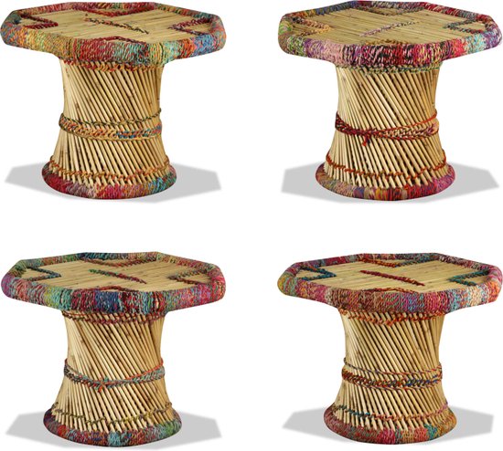 vidaXL Salontafel achthoekig met chindi details bamboe meerkleurig - Salontafel - Salontafels - Koffie Tafel - Koffie Tafels
