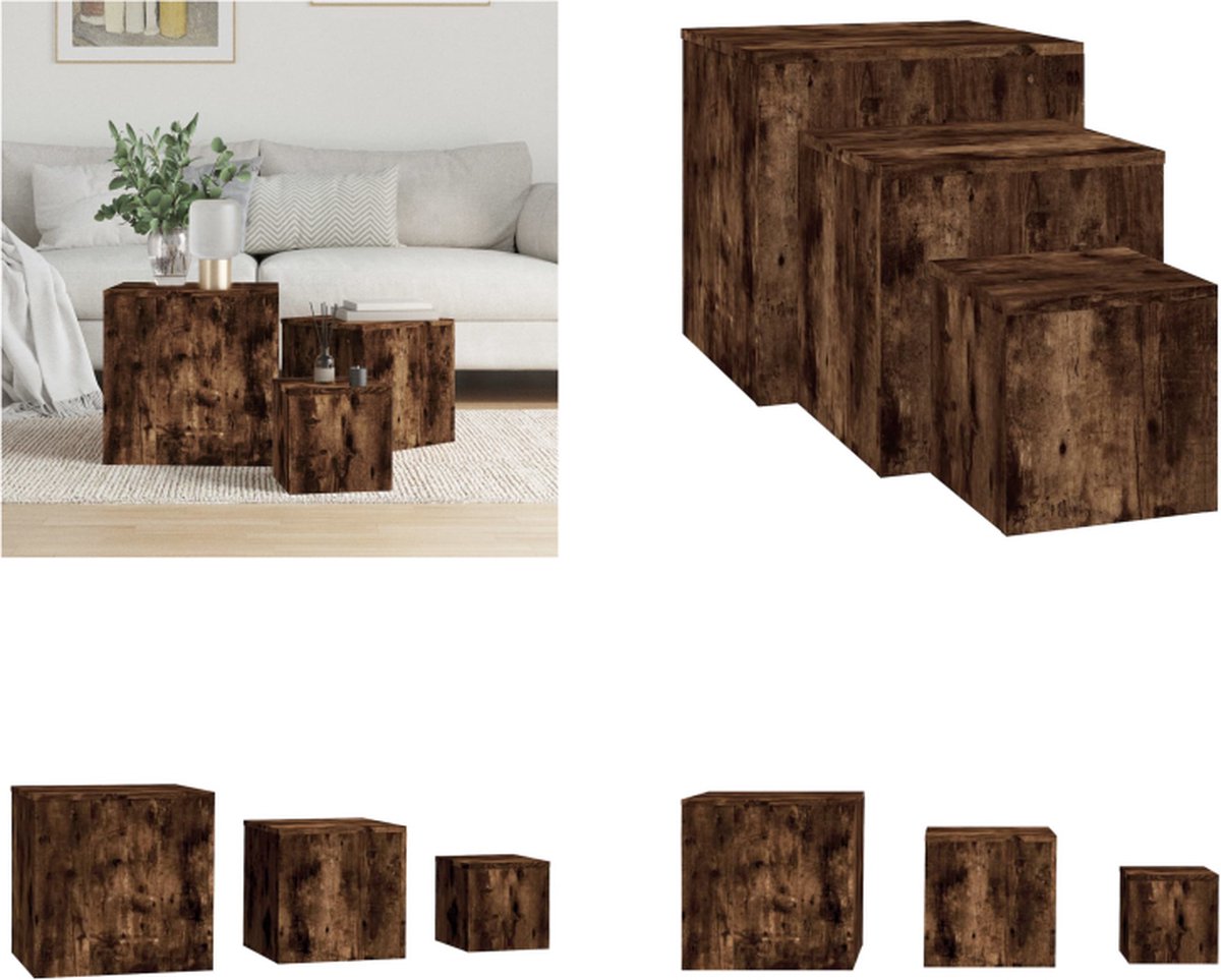 vidaXL Bijzettafels - 3 - st - bewerkt - hout - gerookt - eikenkleurig gerookt eiken