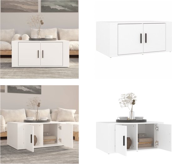 Salontafel 100x100x35 cm bewerkt hout hoogglans wit kopen