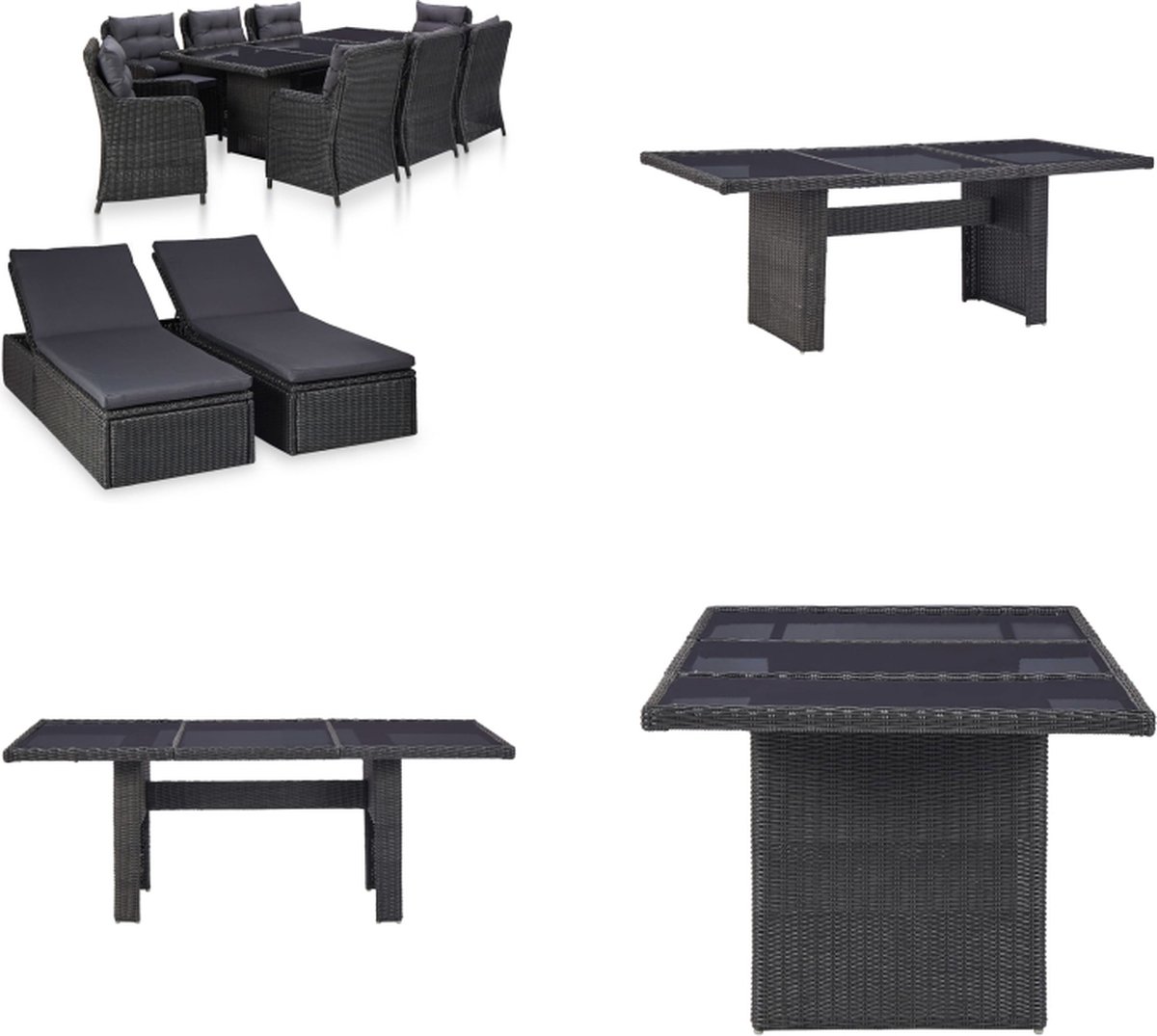 VidaXL 11-delige Tuinset poly rattan zwart Tuintafel En Stoel Tuintafels En Stoelen Tuintafel Set Tuintafel Sets