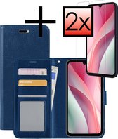 Hoes Geschikt voor Samsung A15 Hoesje Book Case Hoes Flip Cover Wallet Bookcase Met 2x Screenprotector - Donkerblauw