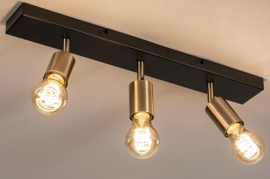 Lumidora Plafondlamp - Lichts - E27 - Zwart - Goud - Messing - Metaal