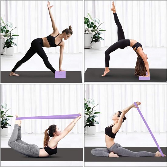 Ryaco Yoga Blokken Set Lilac Paars + Gratis Yoga Riem | EVA Foam | 2 Yoga Blokken | (23x16x7.5 cm) - Ryaco