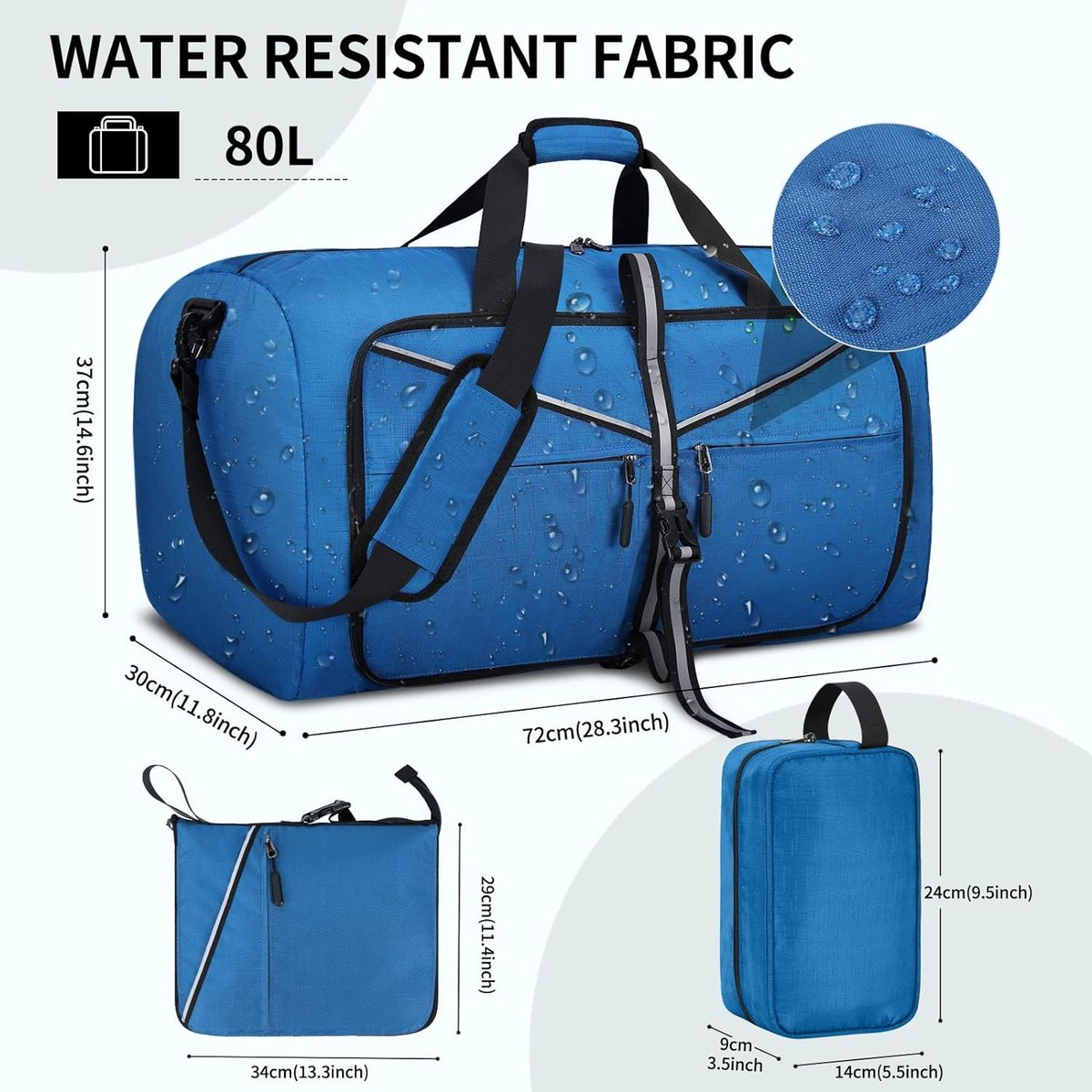 80L Sac de Voyage, Grand Sac de Sport Pliable avec Bandoulière et  Multi-Poches, Imperméable, Résistant