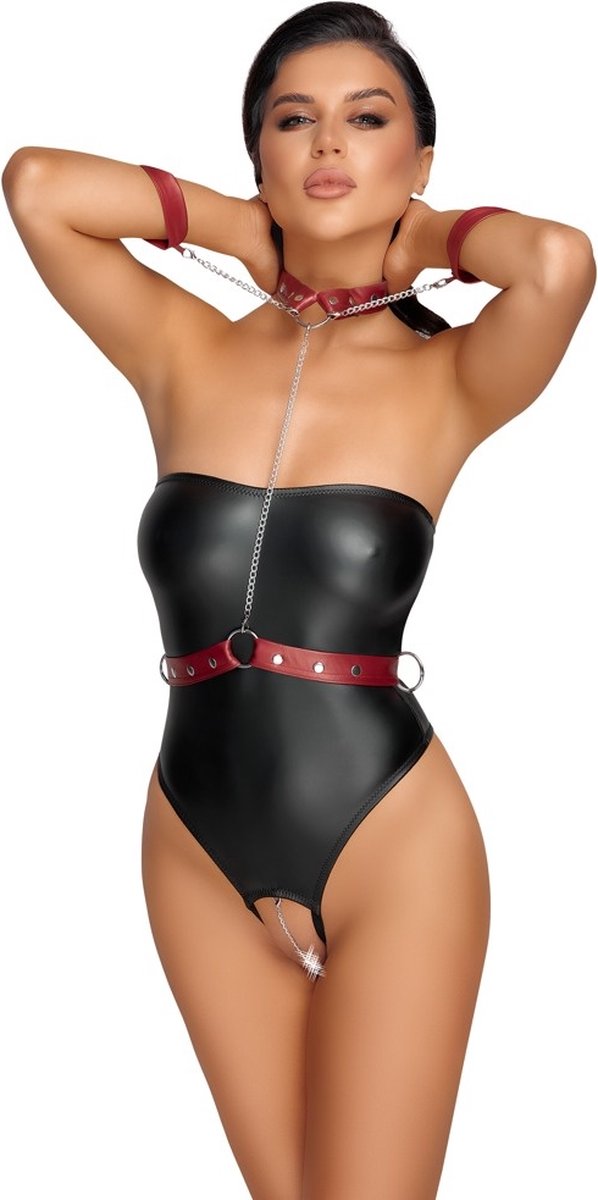 Goedkoopste Cottelli Bondage - Stringbody met Bondage Details - Zwart/Rood