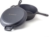Gietijzeren 2-in-1 pan met pandeksel - hoogwaardige braadpan met pan, diameter 26 cm, voorgekruide kookpot voor koken, brood bakken, braden of stoven
