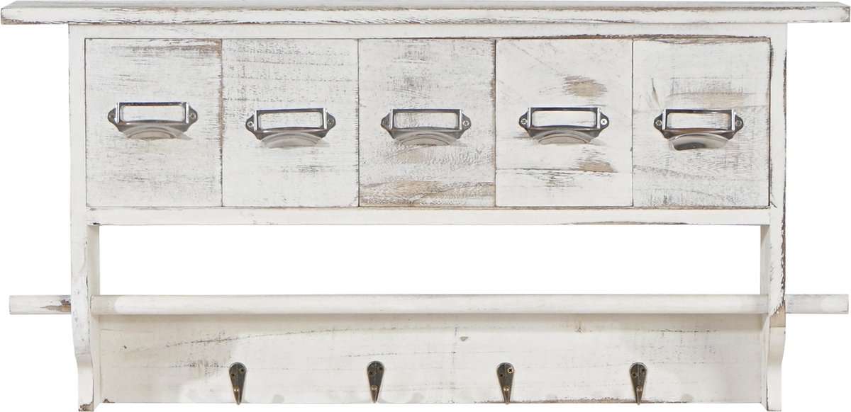 Cosmo Casa Garderobe - Wandgarderobe Wandregal - Vintage met 5 laden 32x65x13cm - Shabby Look - Wit