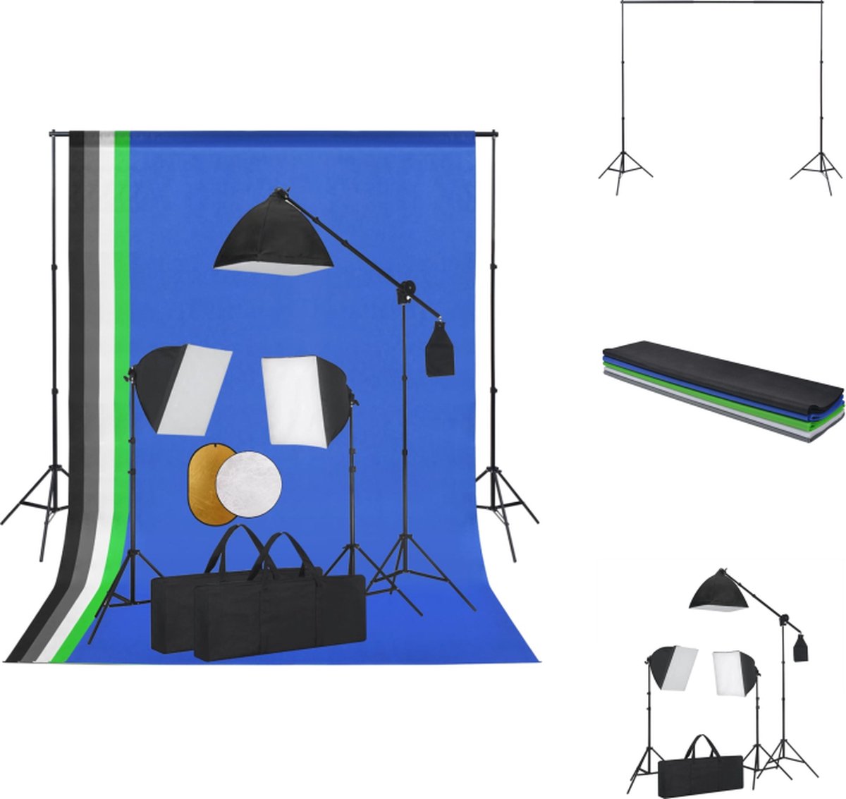 vidaXL Studioset Achtergrondset - 300cm - 3 Fotolampen - Softboxen - Reflectors - Fotostudio Set