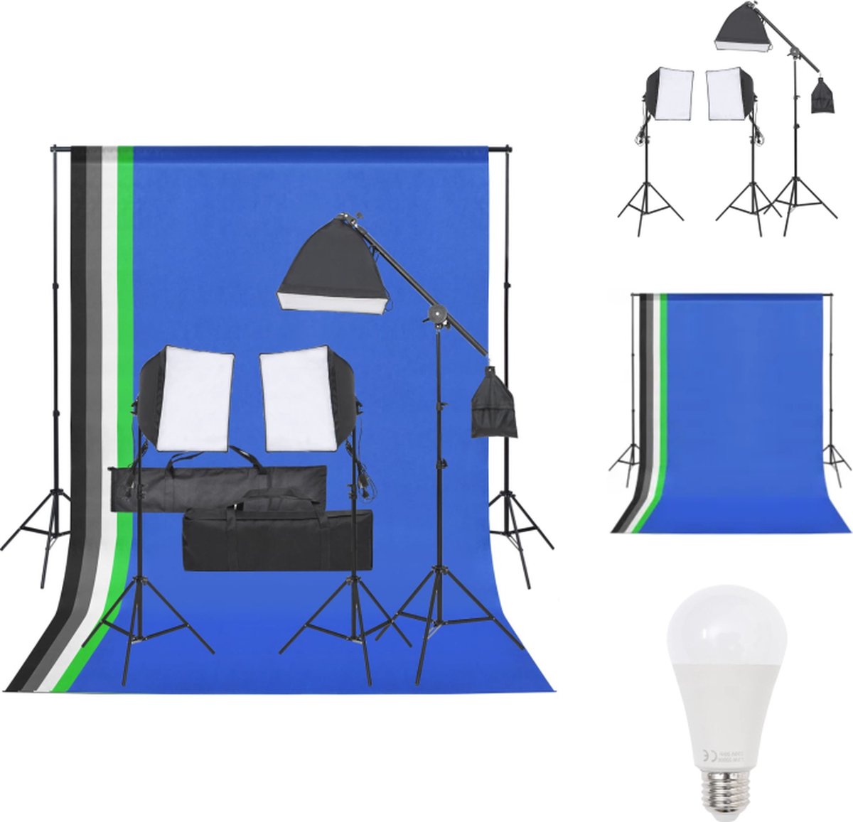 vidaXL Fotostudioset - inclusief verlichtingsset - softboxen - statieven - achtergrondsets en draagtas - Fotostudio Set